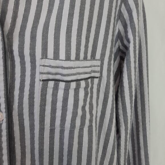 Victoria's Secret Gray Striped Silver Pin Strip Pajama Sleeping Shirt, Flowy - Picture 3 of 10
